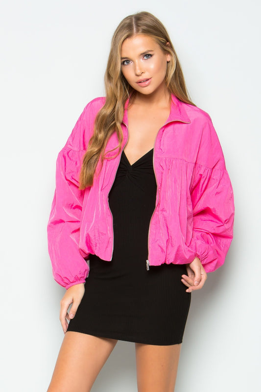 Nylon Puffer Crop Jacket (Pink)