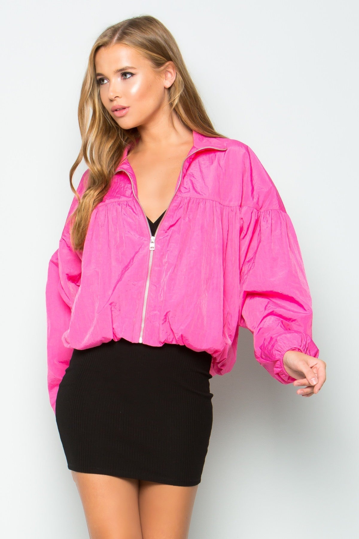 Nylon Puffer Crop Jacket (Pink)