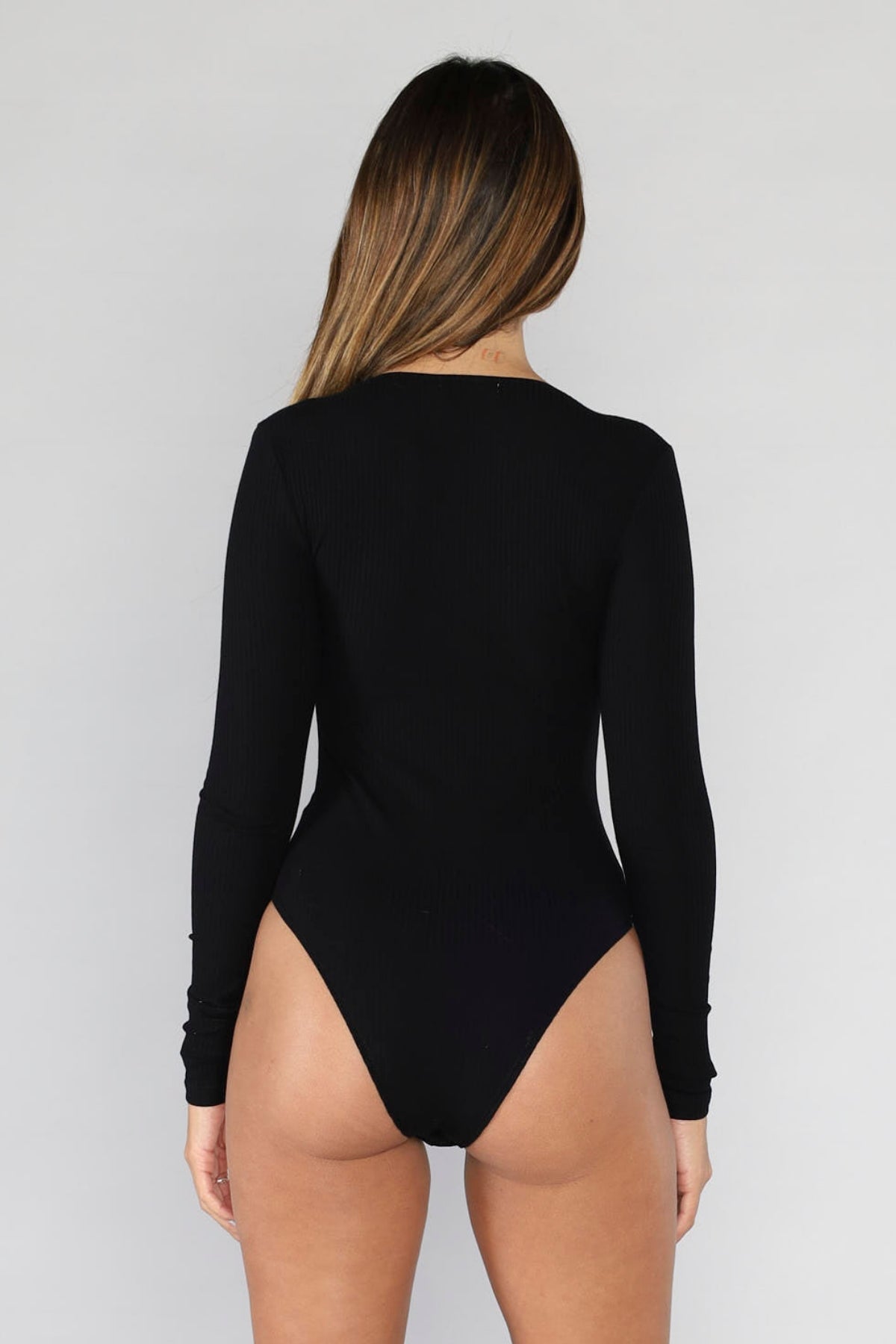 LOOKUB Women Fleece Lined Bodysuit Black Long Sleeve Bodysuit for